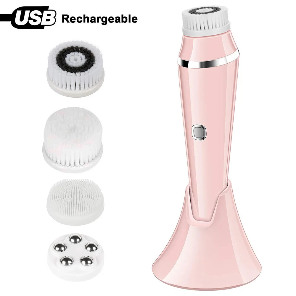 Facial Cleansing Brush 4 in 1 Electric Waterproof Rotating Face Scrubber Cleanser Rechargeable Deep Pore Clean Skin Care Tool