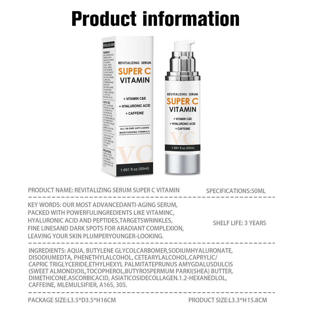 Vitamin C & E Face Serum 50ml - Brightening & Smoothing Care with Hyaluronic Acid & Caffeine for Daily Skin Comfort.