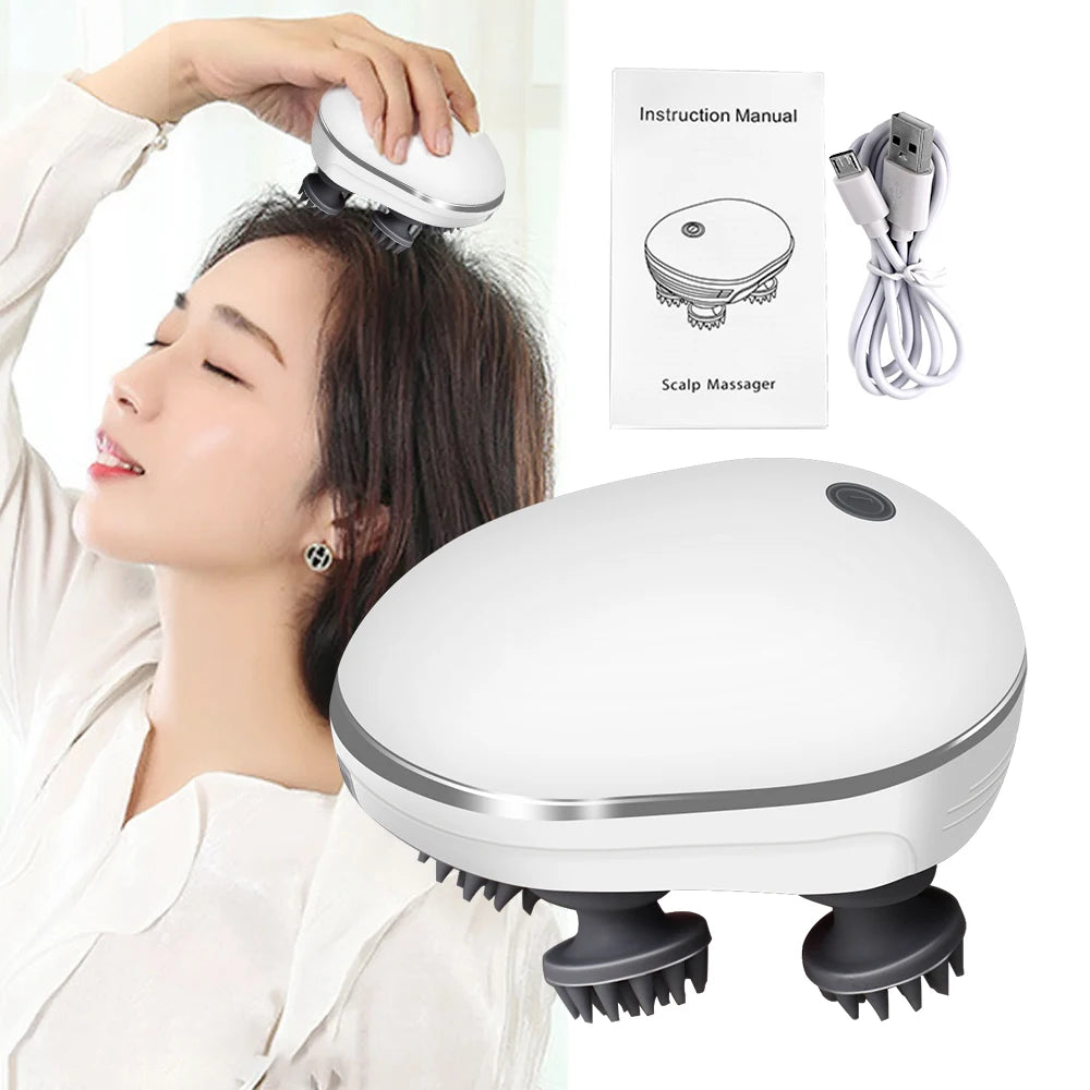 Head Scalp Massager with 4 Kneading Massage Heads Body Massager for Hair Growth Stress Relax Red Light Nourishes Hair Tools