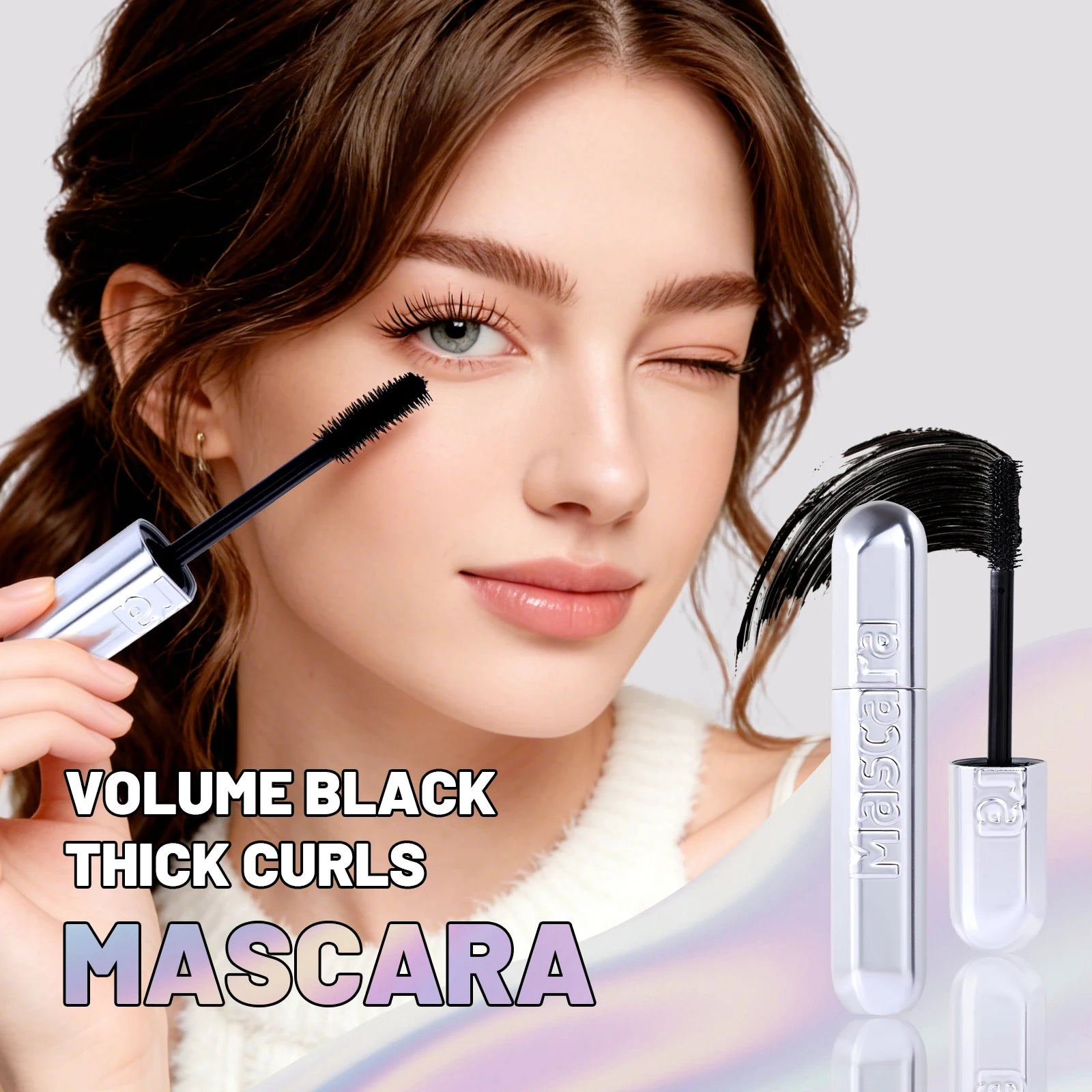 Waterproof Mascara, Long and Curly, Long-Lasting and Set, Silky Smooth, Natural Makeup Look, Lasting Makeup Effect