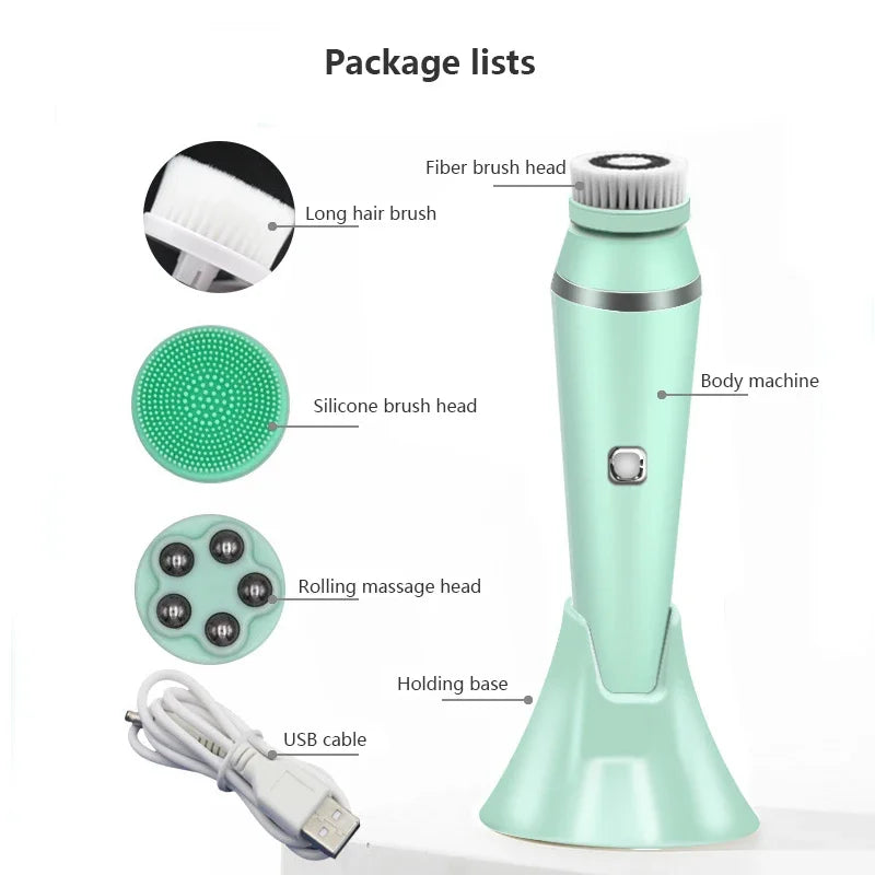 Facial Cleansing Brush 4 in 1 Electric Waterproof Rotating Face Scrubber Cleanser Rechargeable Deep Pore Clean Skin Care Tool