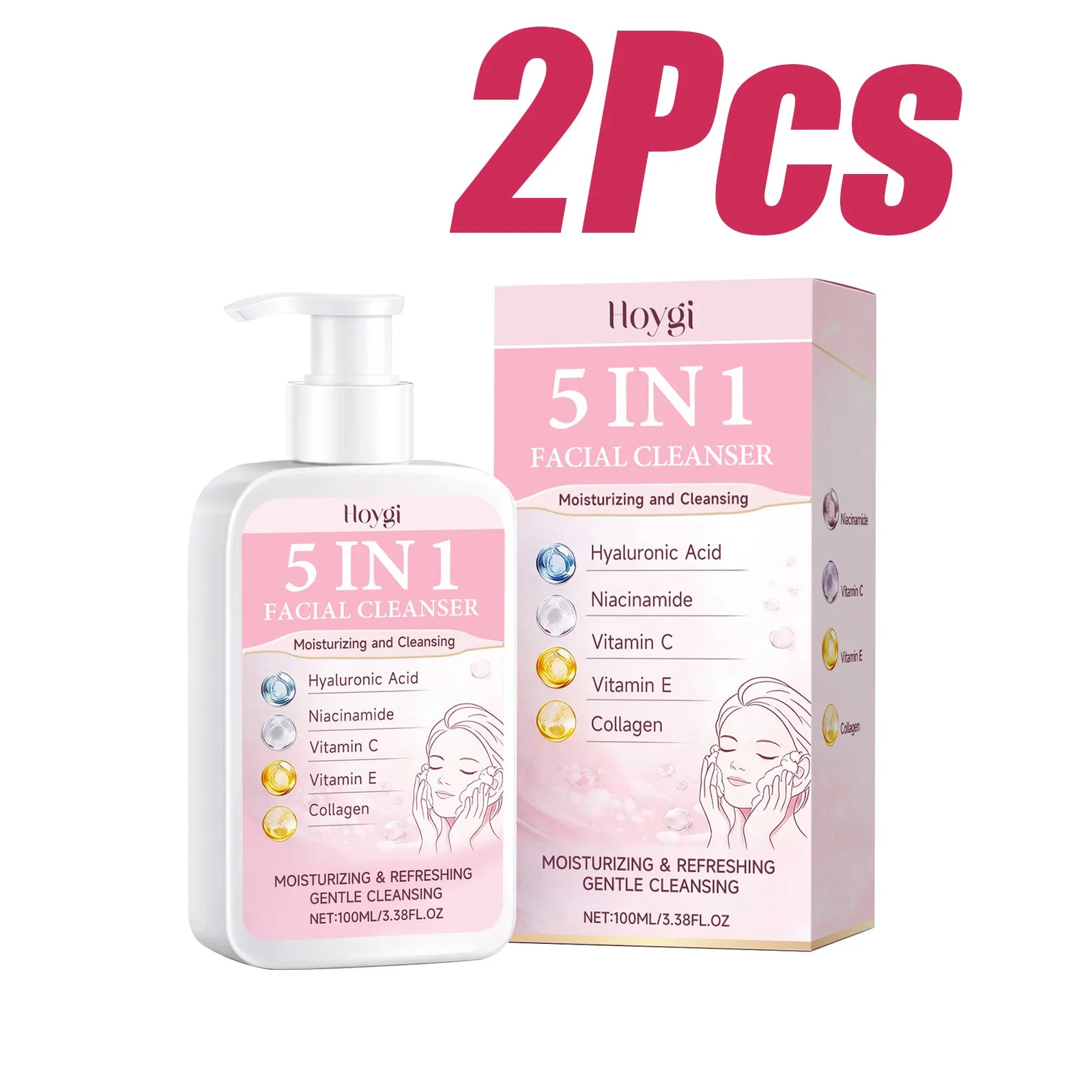 5 in 1 Moisturizing Facial Cleanser Refreshed Cleansing Makeup Remover Brightening Hydrating Light Texture Rich Foam Cleanser