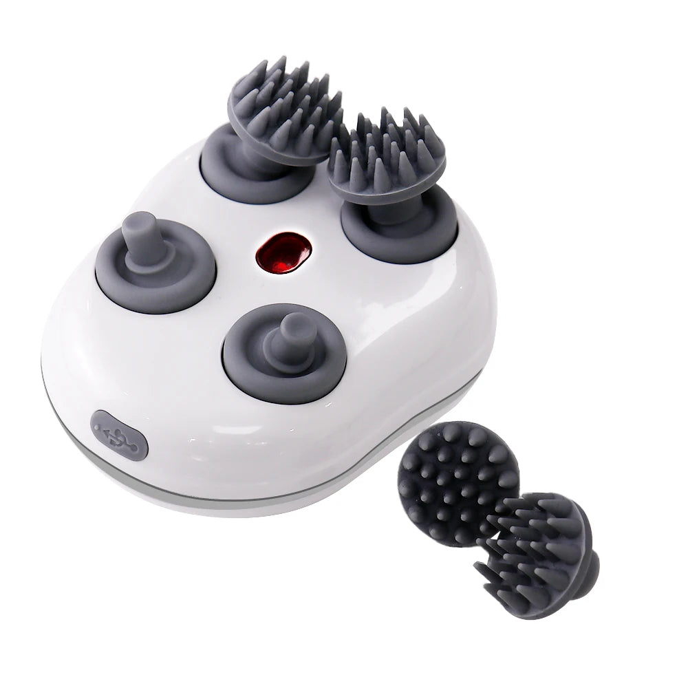 Head Scalp Massager with 4 Kneading Massage Heads Body Massager for Hair Growth Stress Relax Red Light Nourishes Hair Tools