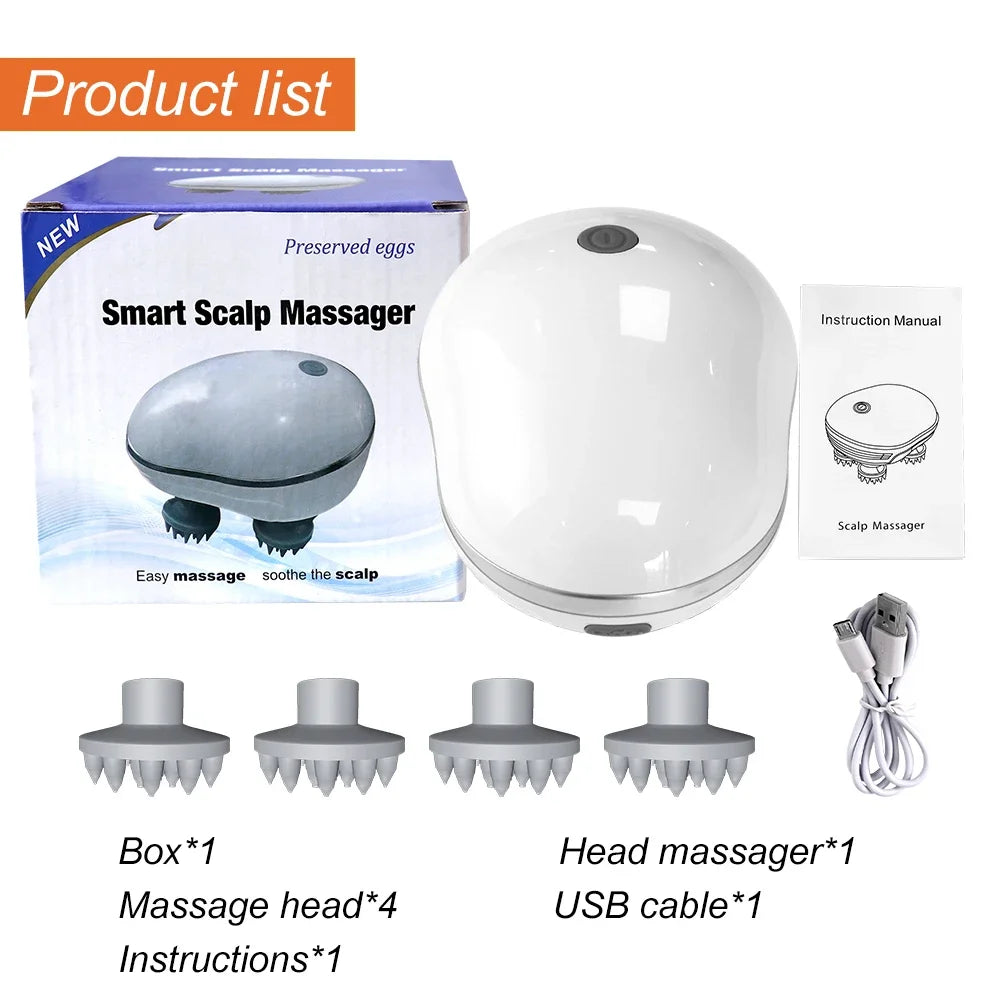 Head Scalp Massager with 4 Kneading Massage Heads Body Massager for Hair Growth Stress Relax Red Light Nourishes Hair Tools
