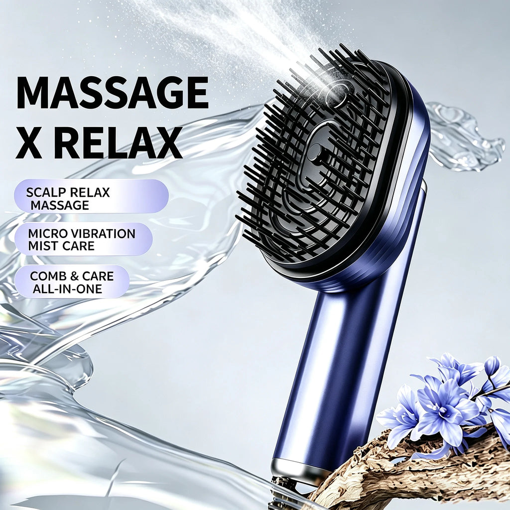 Electric Vibration Scalp Massager Comb Wireless Essential Oil Spraying Hair Care Brush Portable Head Massage Device