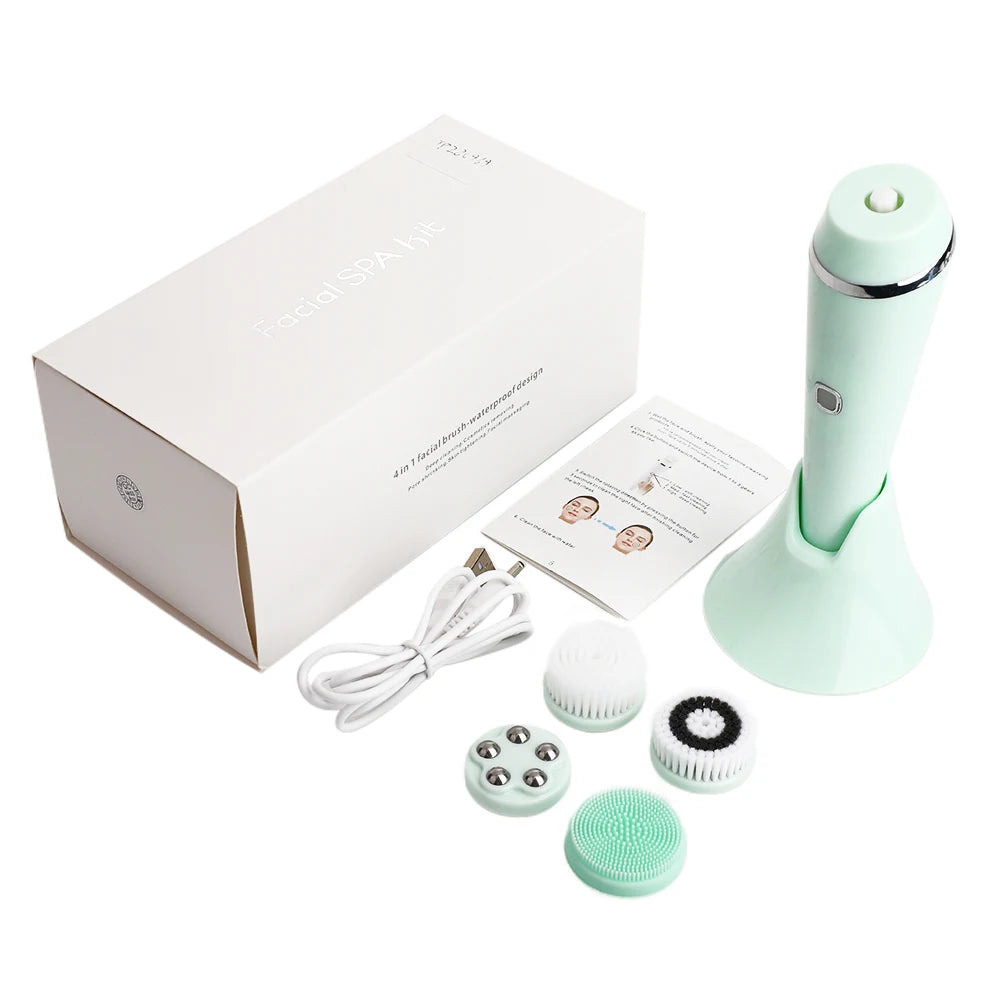 Facial Cleansing Brush 4 in 1 Electric Waterproof Rotating Face Scrubber Cleanser Rechargeable Deep Pore Clean Skin Care Tool
