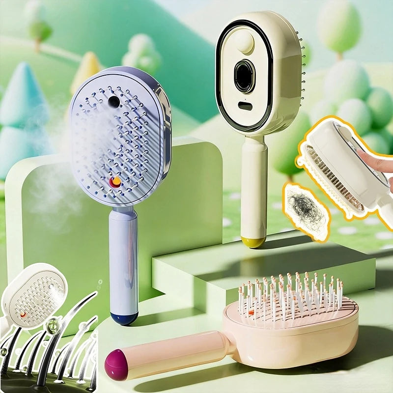 Electric Spray Hair Brush with Water Spray, Steam Essential Oil Brush, Rechargeable, Reduce Frizz Anti-Static, Hair Styling Care