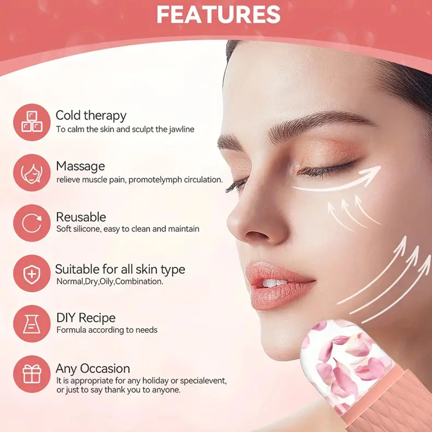 Ice Roller for Face and Eye Reusable Silicone Ice Facial Roller Ice Holder Ice Mold Skin Care Ice Cube Roller for Shrink Pores