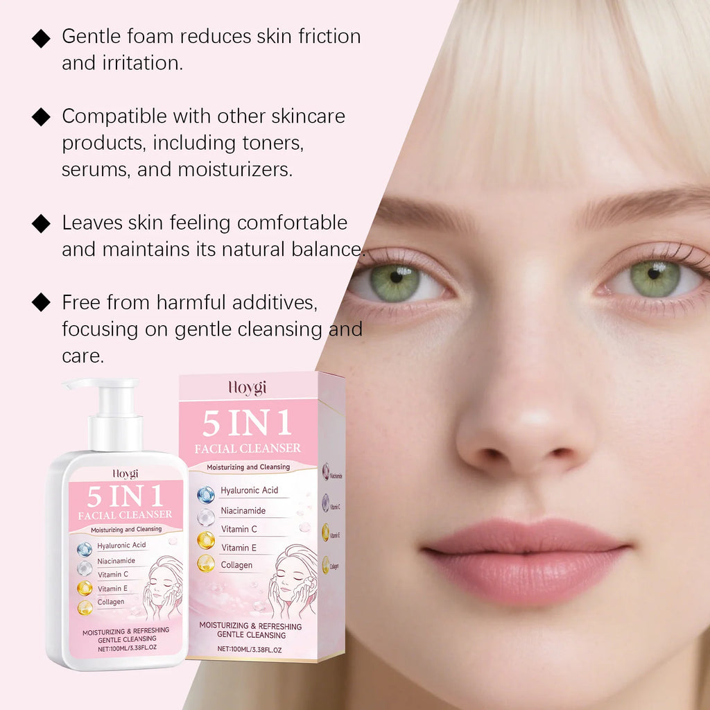 5 in 1 Moisturizing Facial Cleanser Refreshed Cleansing Makeup Remover Brightening Hydrating Light Texture Rich Foam Cleanser