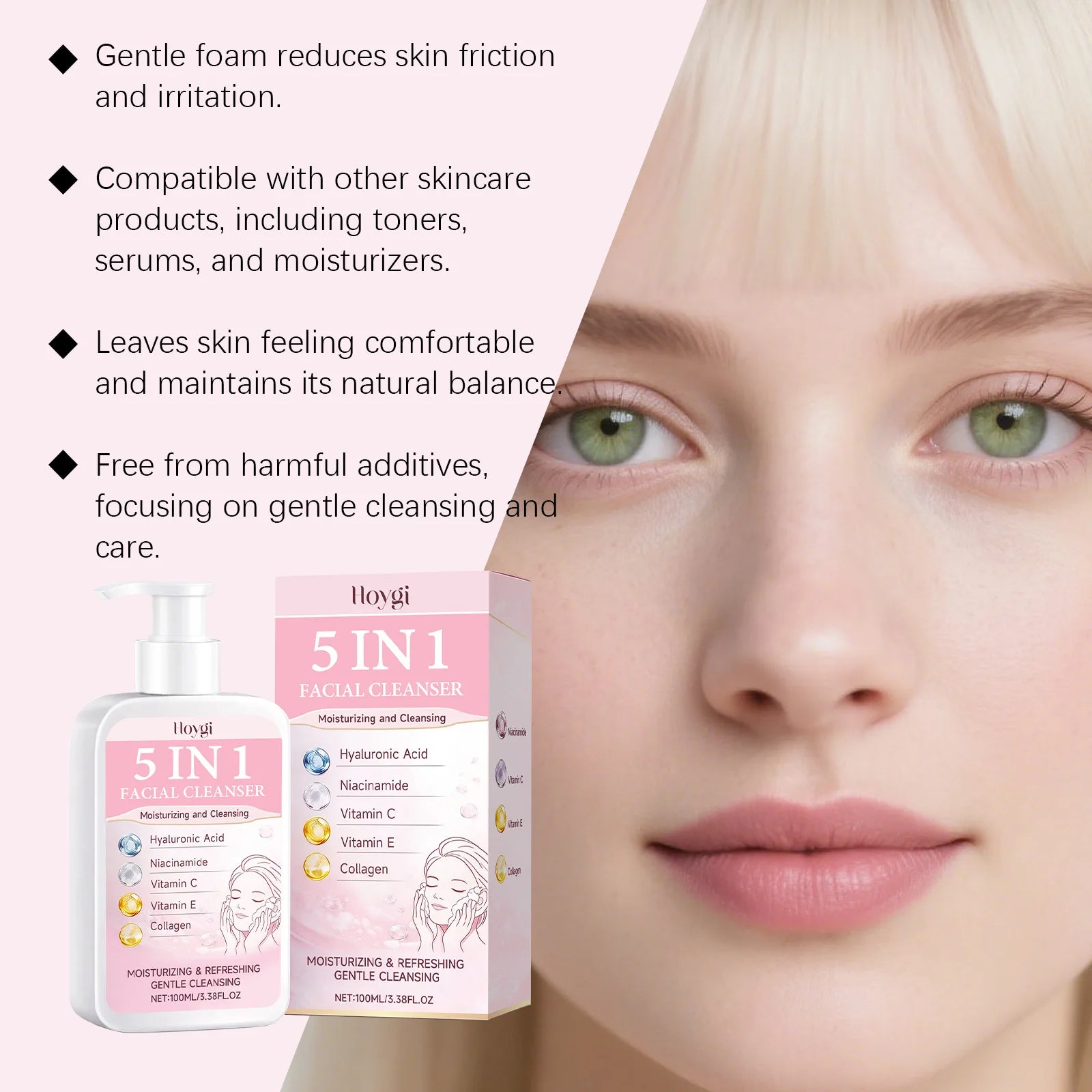 5 in 1 Moisturizing Facial Cleanser Refreshed Cleansing Makeup Remover Brightening Hydrating Light Texture Rich Foam Cleanser