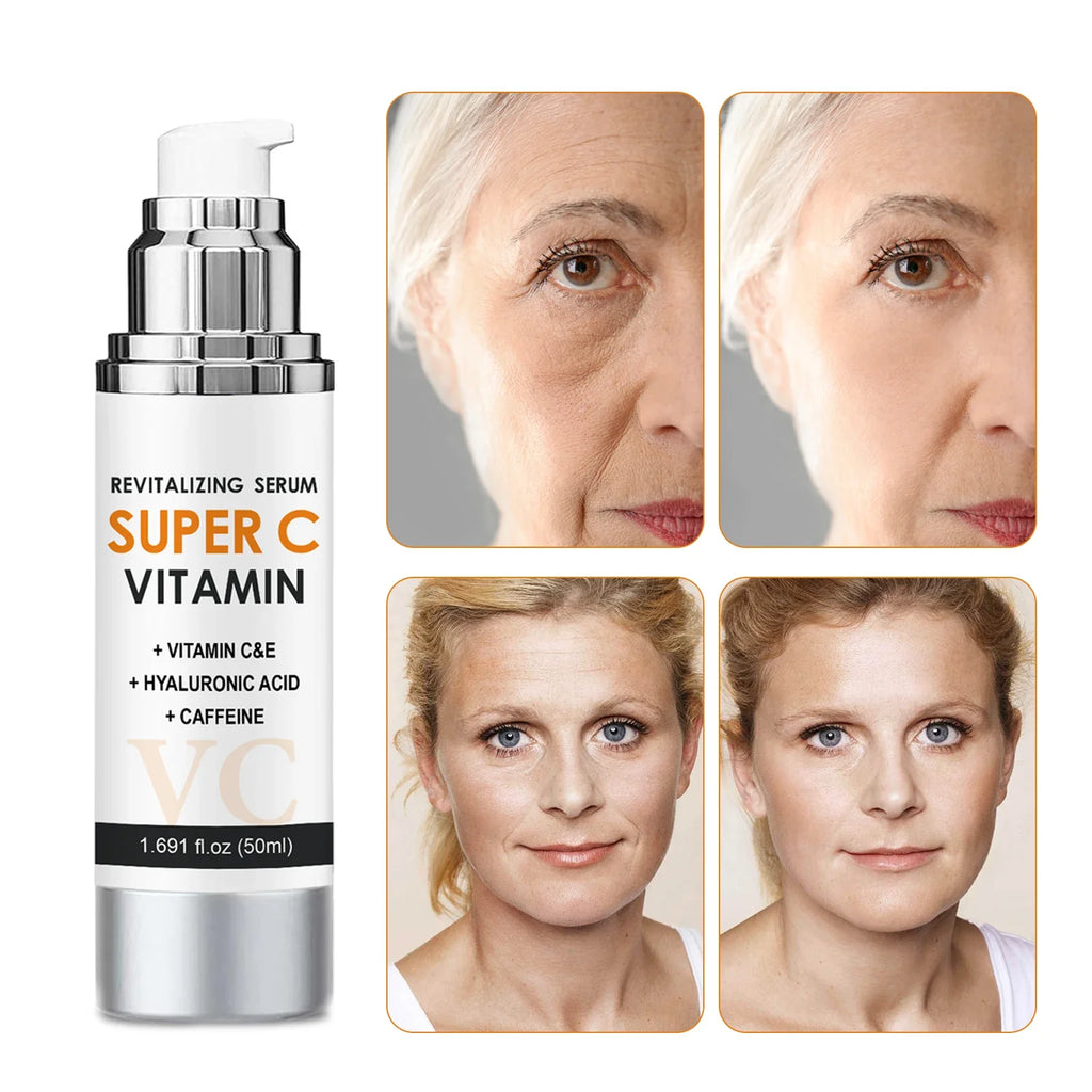Vitamin C & E Face Serum 50ml - Brightening & Smoothing Care with Hyaluronic Acid & Caffeine for Daily Skin Comfort.