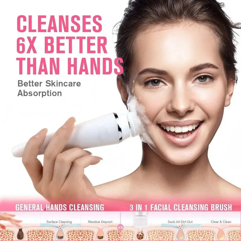 Facial Cleansing Brush 4 in 1 Electric Waterproof Rotating Face Scrubber Cleanser Rechargeable Deep Pore Clean Skin Care Tool