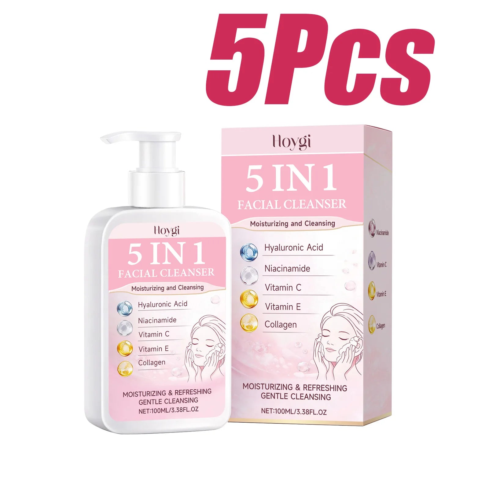 5 in 1 Moisturizing Facial Cleanser Refreshed Cleansing Makeup Remover Brightening Hydrating Light Texture Rich Foam Cleanser