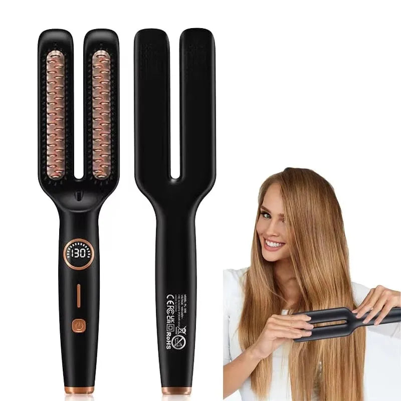 2 In1 Multifunctional Hair Straightener Brush Ceramic Hair Straightening And Curling Iron Electric Hot Brush For Styling