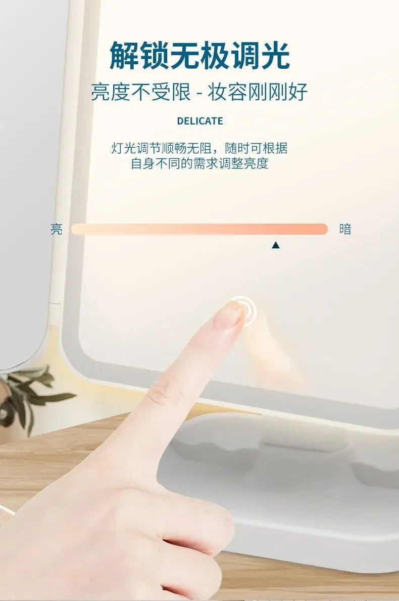 LED Makeup Mirror Desktop with Light, Ins style，Three-sided Folding, Dormitory Desktop, Beauty and Bedroom Dressing Mirror，