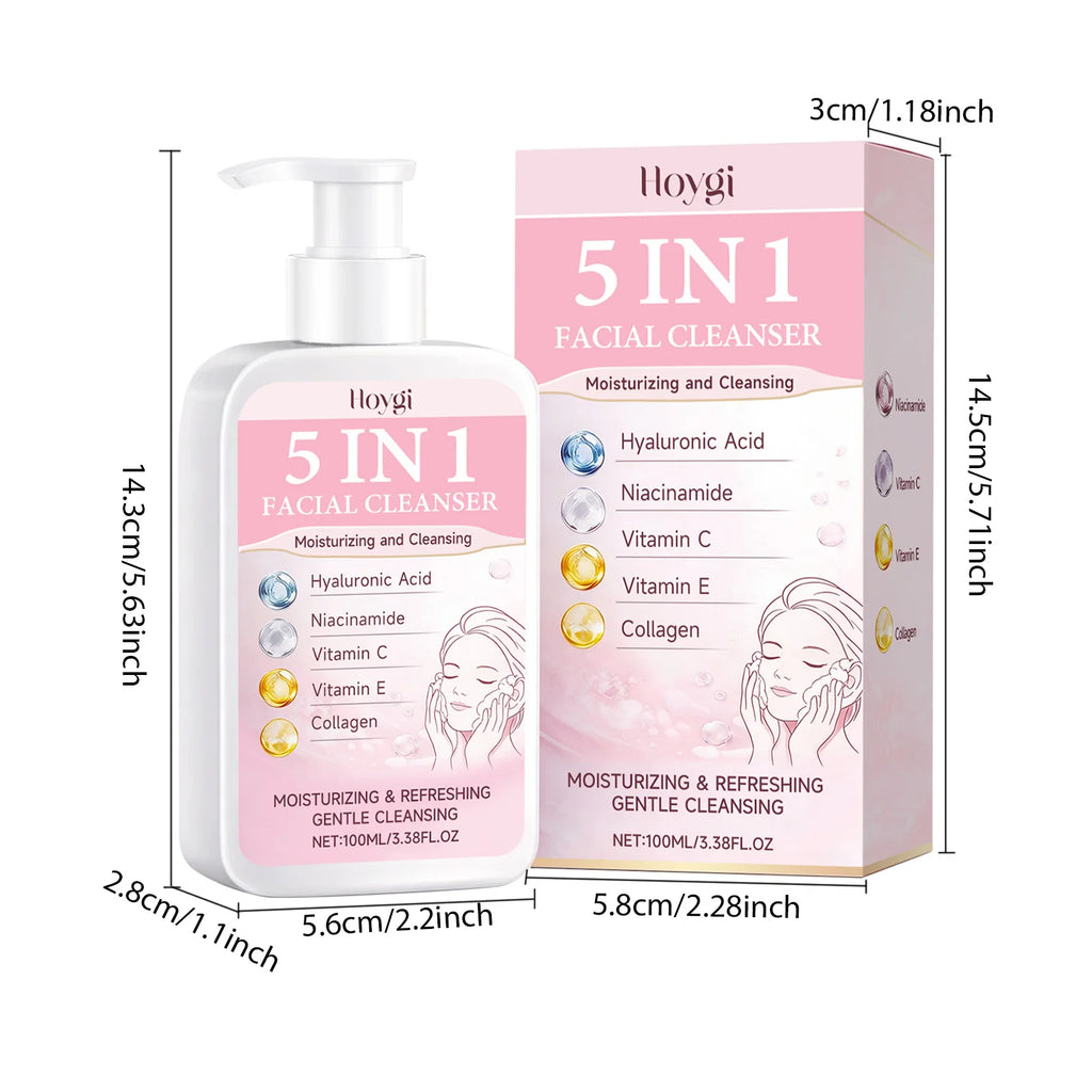 5 in 1 Moisturizing Facial Cleanser Refreshed Cleansing Makeup Remover Brightening Hydrating Light Texture Rich Foam Cleanser