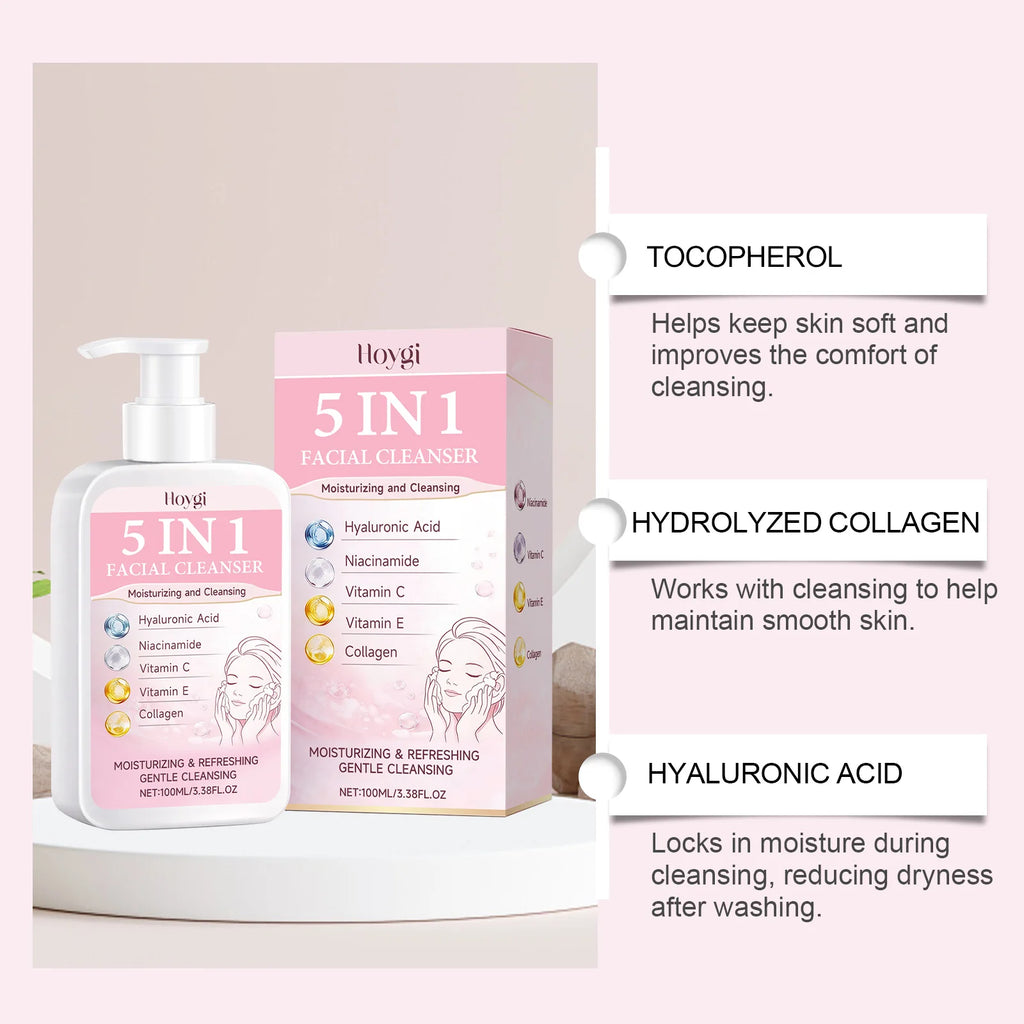5 in 1 Moisturizing Facial Cleanser Refreshed Cleansing Makeup Remover Brightening Hydrating Light Texture Rich Foam Cleanser