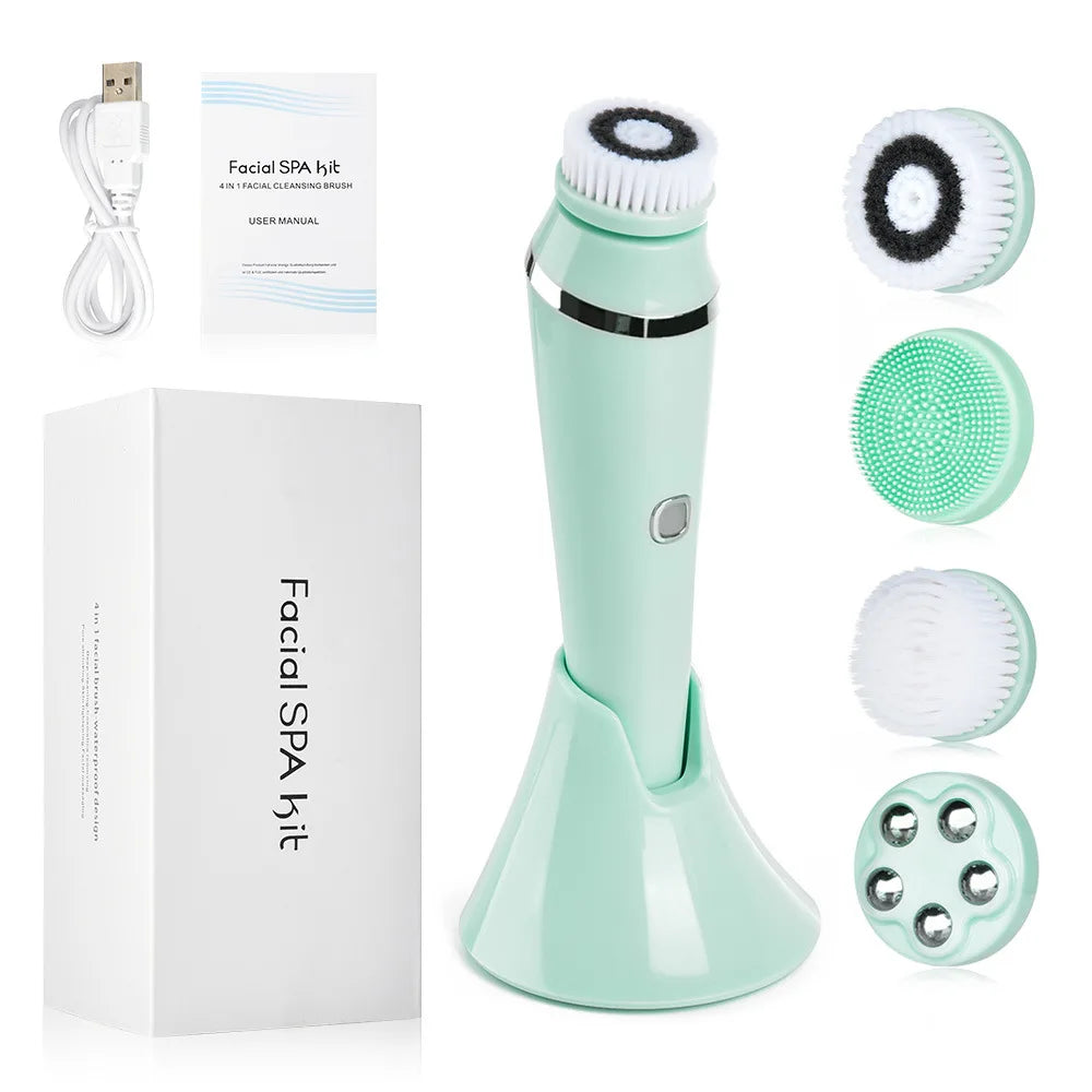 Facial Cleansing Brush 4 in 1 Electric Waterproof Rotating Face Scrubber Cleanser Rechargeable Deep Pore Clean Skin Care Tool