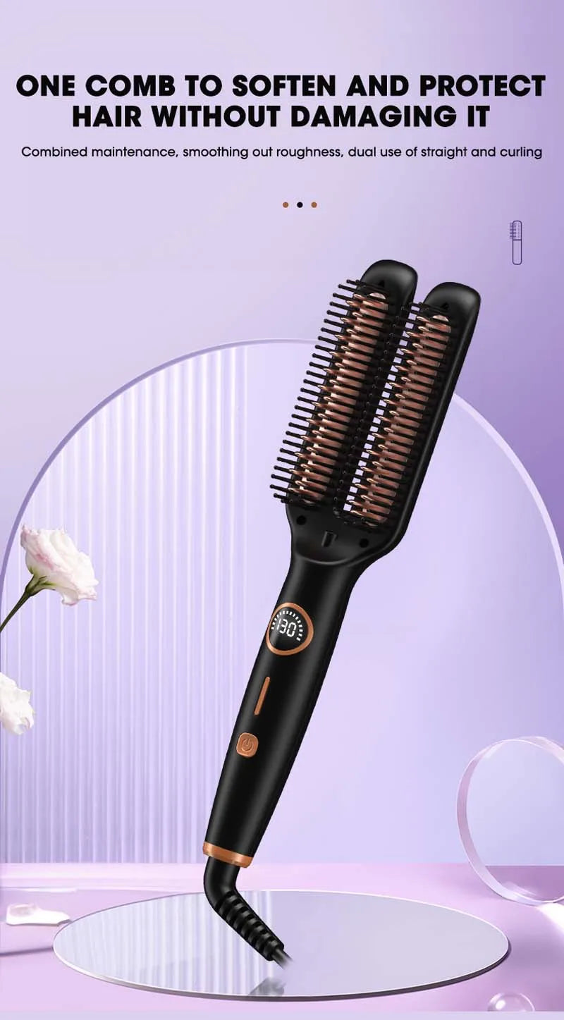 2 In1 Multifunctional Hair Straightener Brush Ceramic Hair Straightening And Curling Iron Electric Hot Brush For Styling