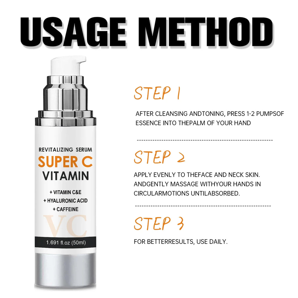 Vitamin C & E Face Serum 50ml - Brightening & Smoothing Care with Hyaluronic Acid & Caffeine for Daily Skin Comfort.