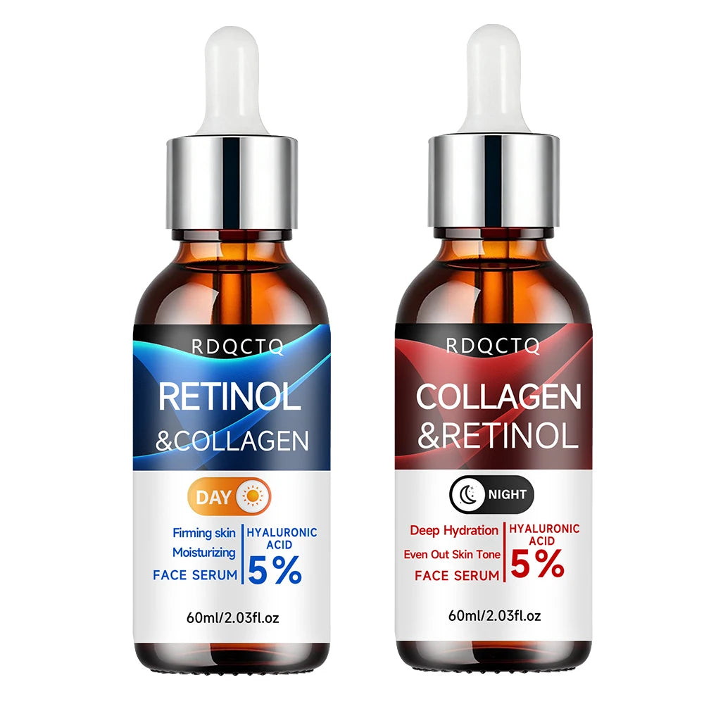 Retinol & Collagen Day Night Repair Serum 2-Pack | 5% Retinol Formula with Hyaluronic Acid | Firming & Hydrating Facial Essence
