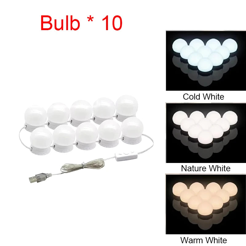 LED Makeup Mirror w/Detachable Lights,USB Powered Hollywood Vanity Mirror,Dressing Table LED Cosmetic Mirror Light for Makeup