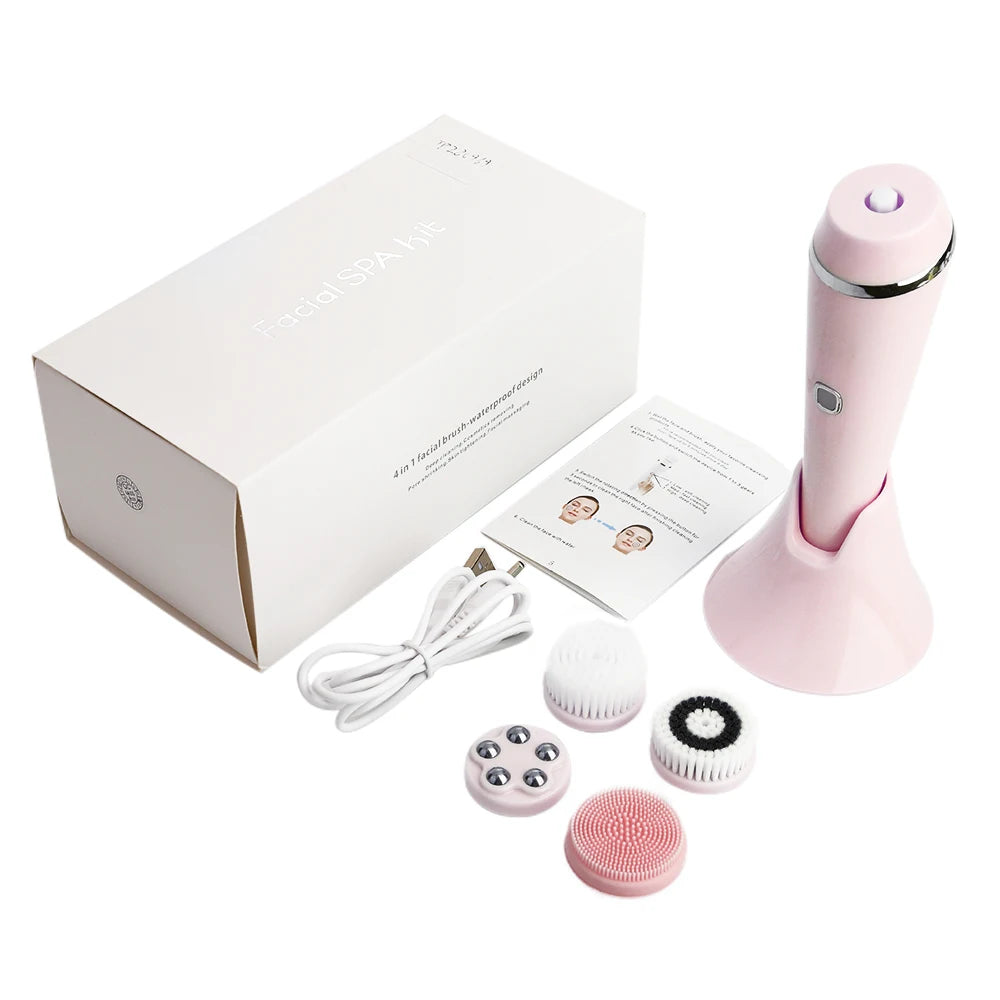 Facial Cleansing Brush 4 in 1 Electric Waterproof Rotating Face Scrubber Cleanser Rechargeable Deep Pore Clean Skin Care Tool