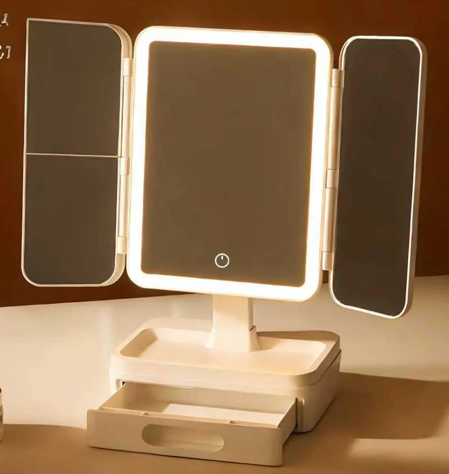 Led Makeup Mirror Desktop Multifunctional Foldable Lighted Mirror with Fill Light for Dressing Table Daily Makeup Use  Mirror