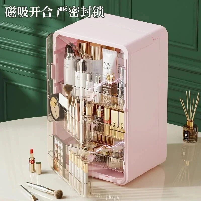 Large Clear Makeup Organizer With Dustproof Design Cosmetic Storage Box For Lipstick Skincare Bathroom Vanity Desktop Organizer