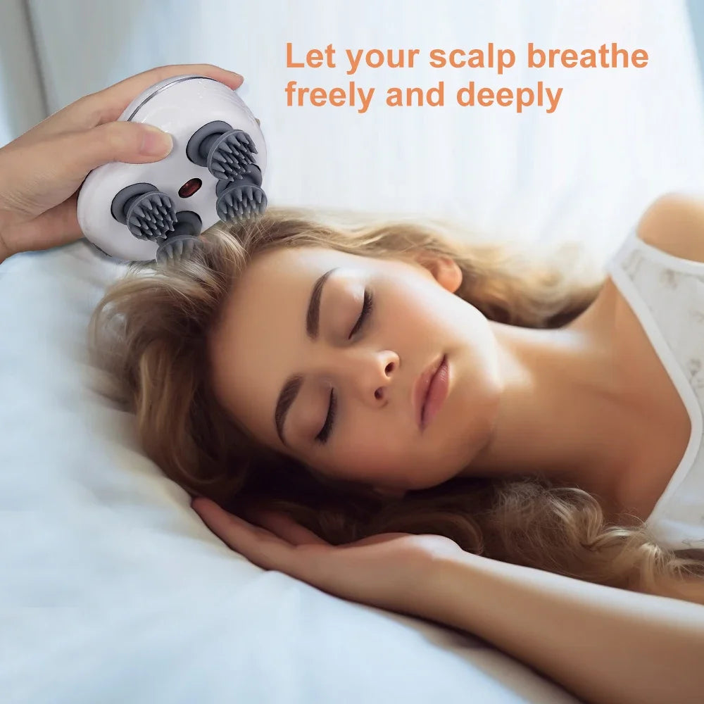 Head Scalp Massager with 4 Kneading Massage Heads Body Massager for Hair Growth Stress Relax Red Light Nourishes Hair Tools