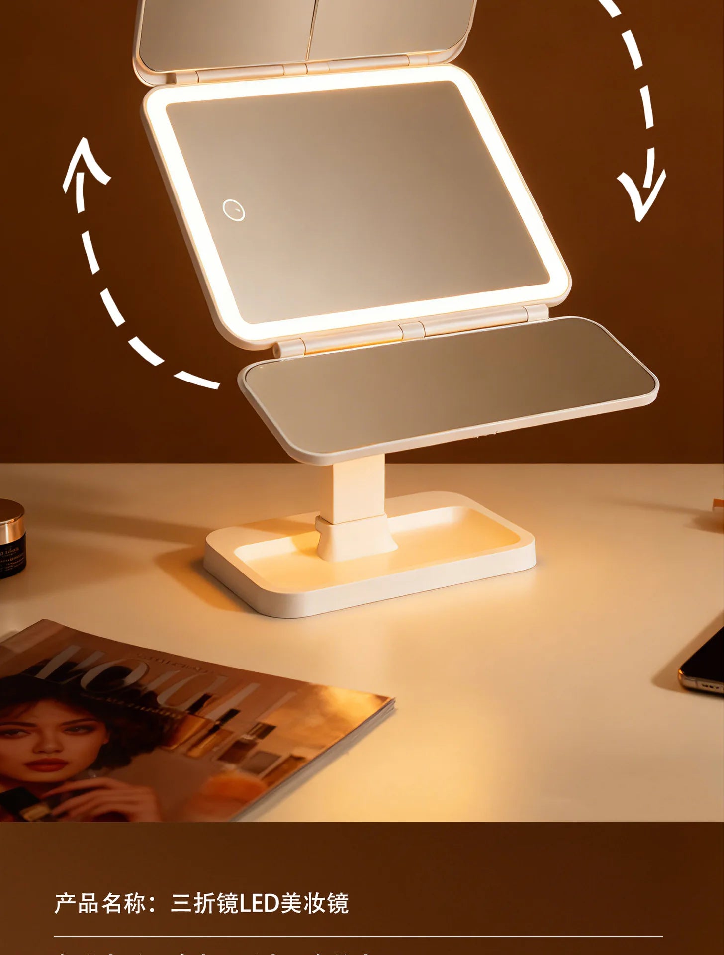 Led Makeup Mirror Desktop Multifunctional Foldable Lighted Mirror with Fill Light for Dressing Table Daily Makeup Use  Mirror
