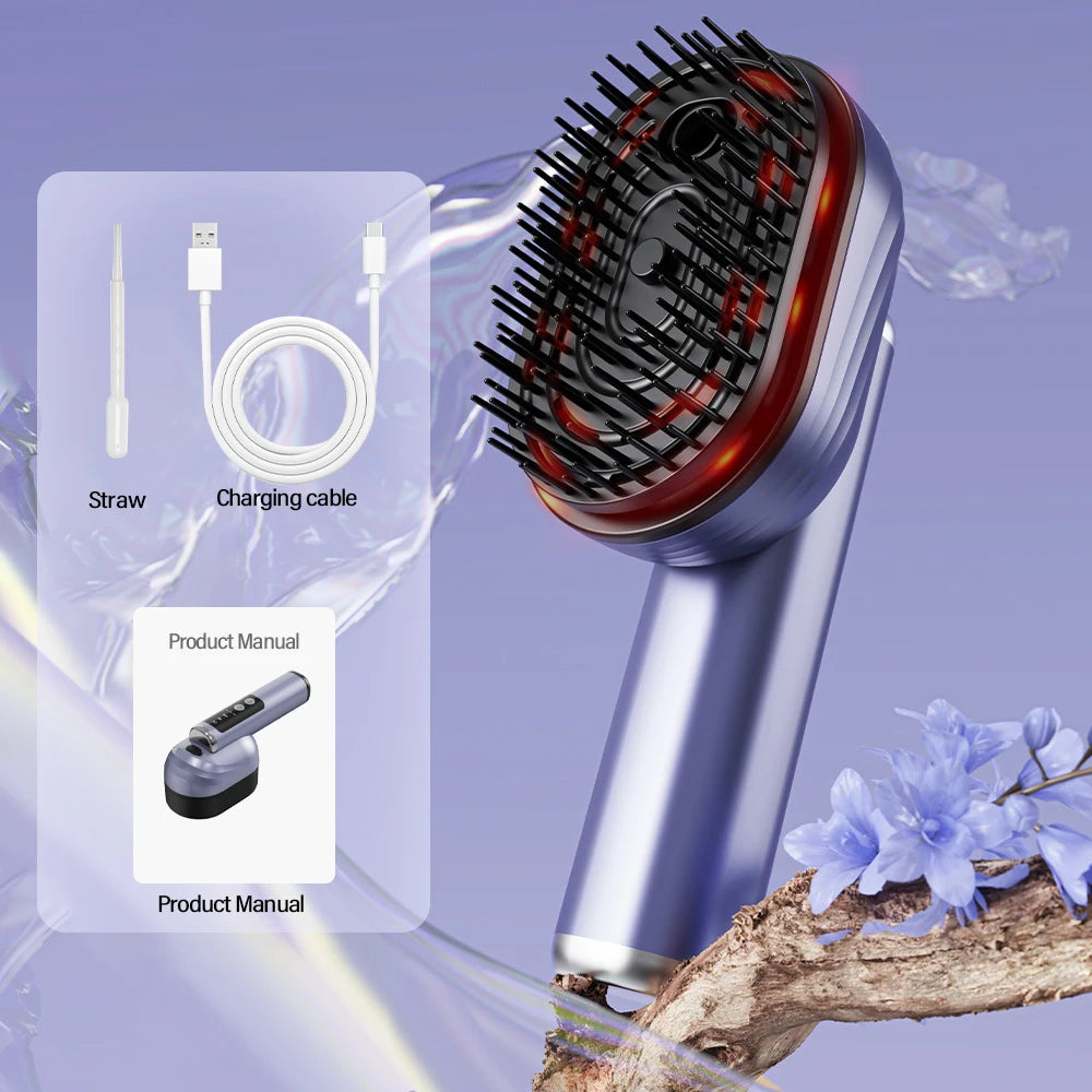 Electric Vibration Scalp Massager Comb Wireless Essential Oil Spraying Hair Care Brush Portable Head Massage Device