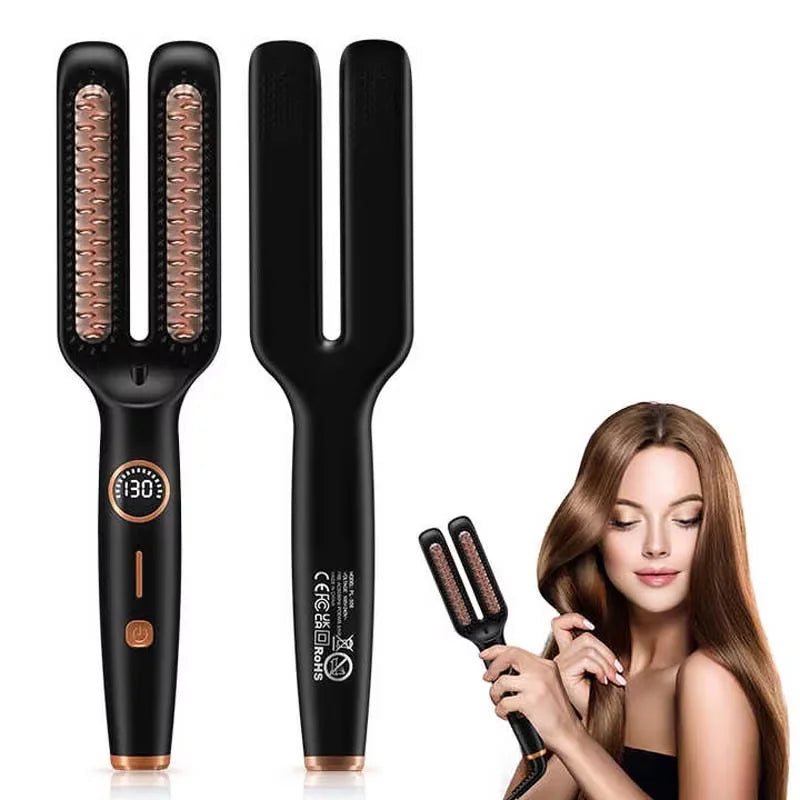 2 In1 Multifunctional Hair Straightener Brush Ceramic Hair Straightening And Curling Iron Electric Hot Brush For Styling