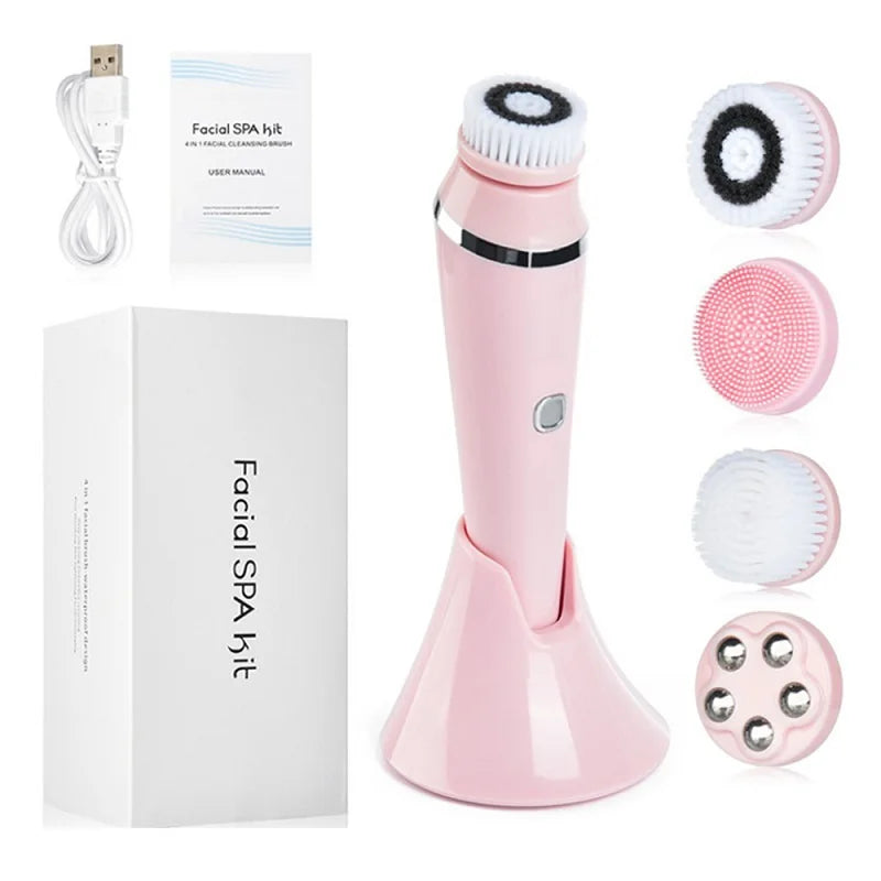 Facial Cleansing Brush 4 in 1 Electric Waterproof Rotating Face Scrubber Cleanser Rechargeable Deep Pore Clean Skin Care Tool