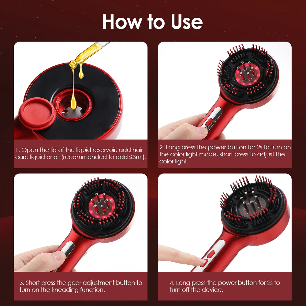 Electric Scalp Massage Comb for Growth Scalp Oil Applicator Hair Care 660nm Red Light Head Massager Improve Hair Loss Brush