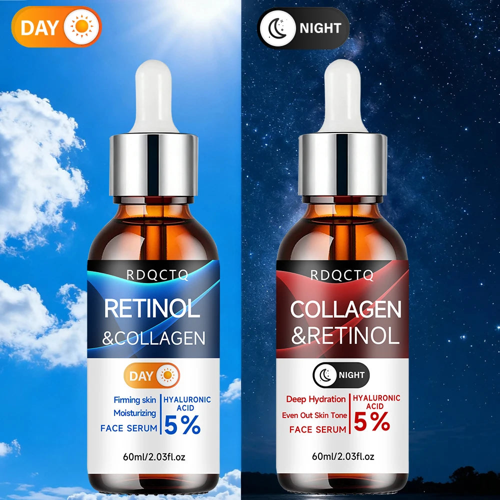 Retinol & Collagen Day Night Repair Serum 2-Pack | 5% Retinol Formula with Hyaluronic Acid | Firming & Hydrating Facial Essence