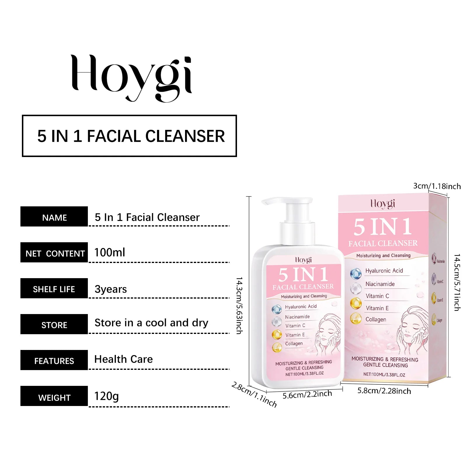 5 in 1 Moisturizing Facial Cleanser Refreshed Cleansing Makeup Remover Brightening Hydrating Light Texture Rich Foam Cleanser