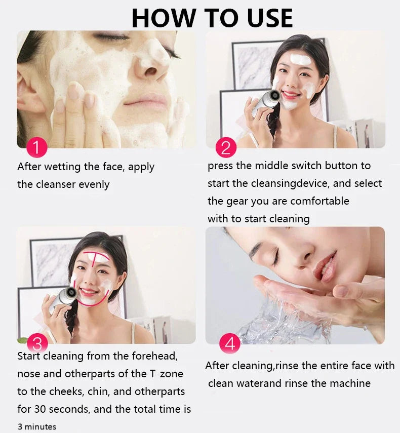 Facial Cleansing Brush 4 in 1 Electric Waterproof Rotating Face Scrubber Cleanser Rechargeable Deep Pore Clean Skin Care Tool